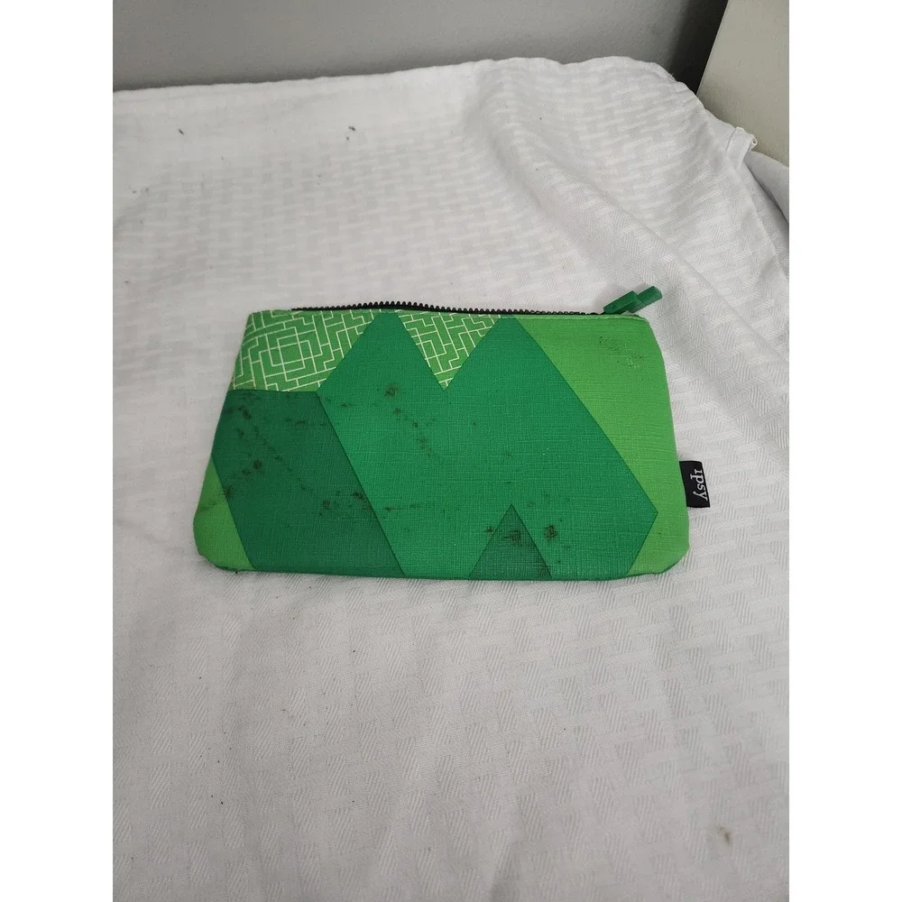 Ipsy x Tetris Makeup Bag Green Geometric Zipper Pouch Cosmetic Travel Case